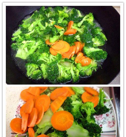 美味佳肴，肉炒西蓝花胡萝卜（用肉香调和蔬菜清香）